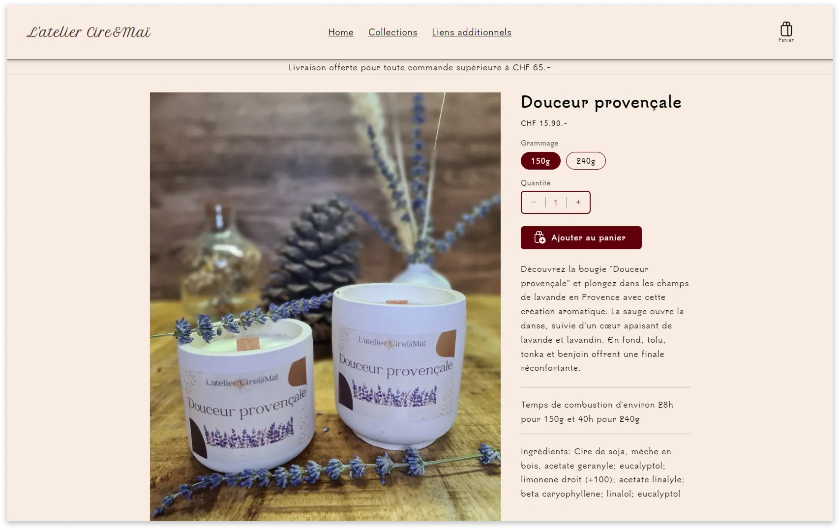A product page on L'atelier Cire&Maï